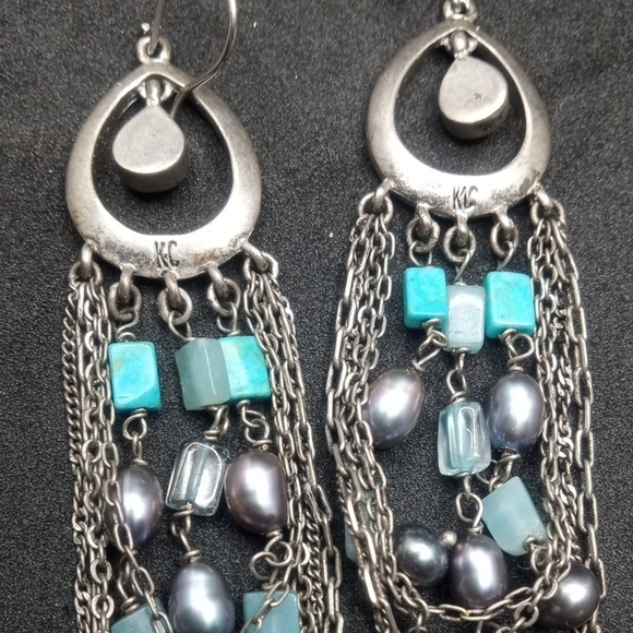 Chic Silver and Turquoise Beaded Earrings - Picture 3 of 8